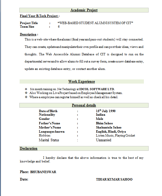 Resume for freshers looking for the first job pdf